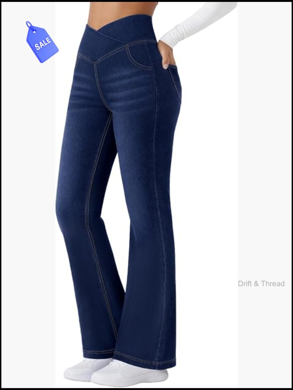 High Waisted Crossover Flare Bootcut Jeans Stretchy Pull On Womens Denim